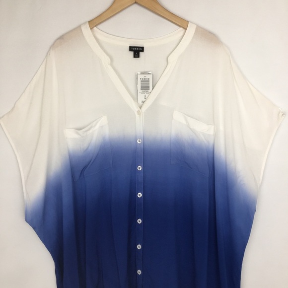 Torrid Blue Dip Dye Challis Ombré Dolman Blouse Top Dolman Fit NEW Women’s Sz 4X - Picture 6 of 15